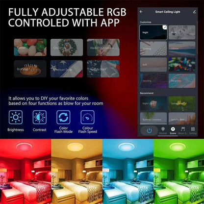 Smart WiFi RGB Ceiling Light 24W App Control Alexa Google Home Bedroom Lamp