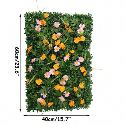 Artificial Grass Wall Panel with Flowers Artificial Plant Privacy Hedge Screen Grass Backdrop Greenery Wall Indoor Home Decratio