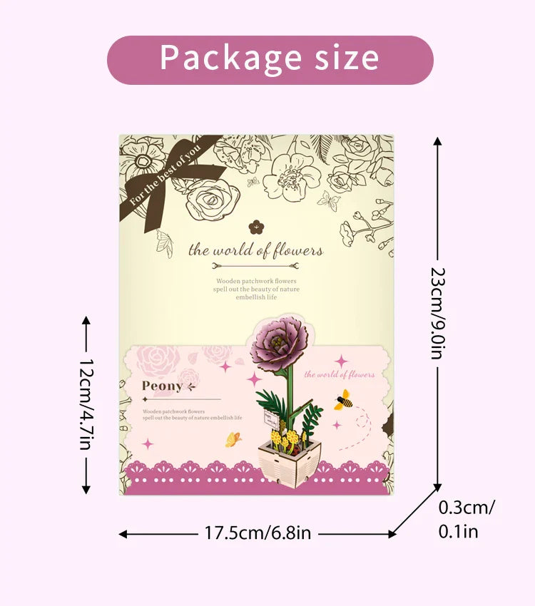 1pc Fleur de Pivoine en Bois, Plante en Pot de Fleur en Bois Assemblée, Convient pour la Décoration de la Maison, Cadeau de Vacances Nouvel An