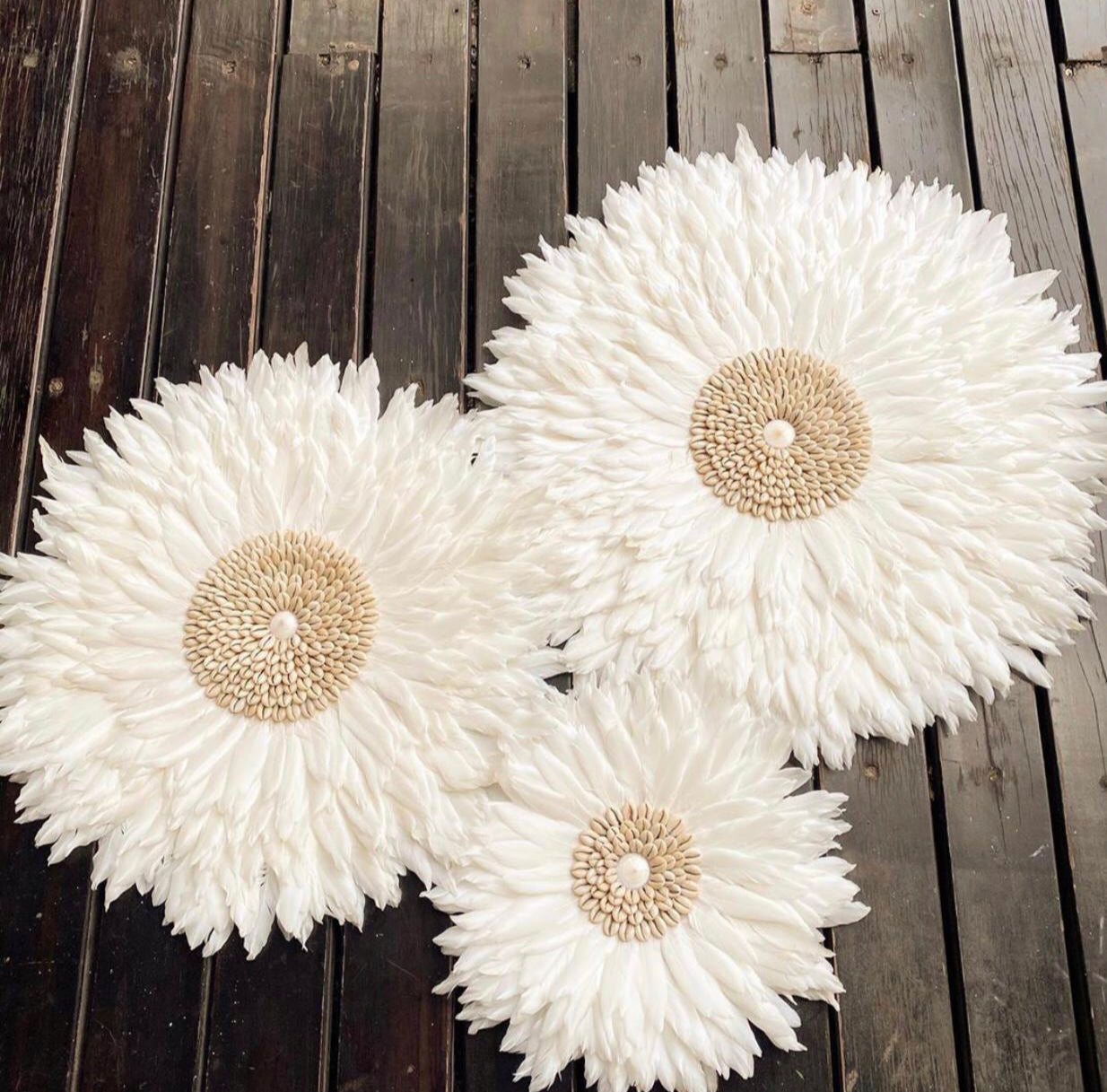 Feather Wall Hanging Juju Hat Decor with Shell or Mirror Center