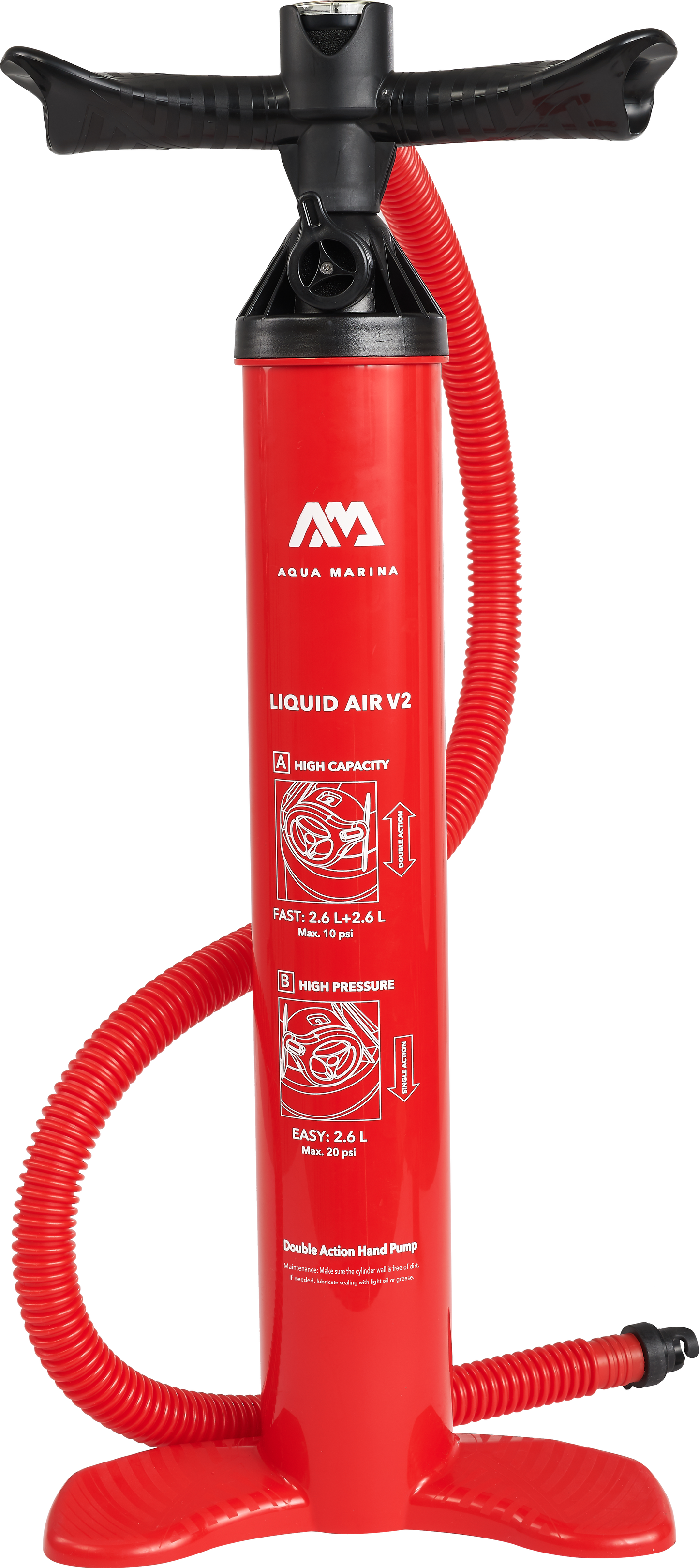 Aqua Marina LIQUID AIR V2 Double Action High Pressure Hand Pump for iSUP Paddle Board (2.6L+2.6L)