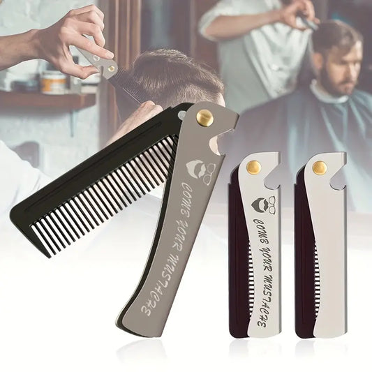 Peine de barba y abridor de botellas portátil de acero inoxidable