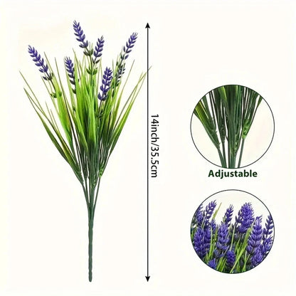 12 Bundles Artificial Lavender Plants Outdoor with Monkey Grass - UV Resistant Plastic Greenery Shrubs for Home Garden Decor