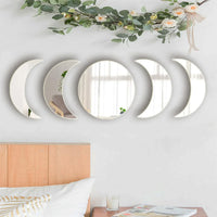 5PCS Moon Phase Design Acrylic Mirror Wall Sticker Self Adhesive Mirror Wall Decal Wall Decor for Home Living Room Bedroom Or