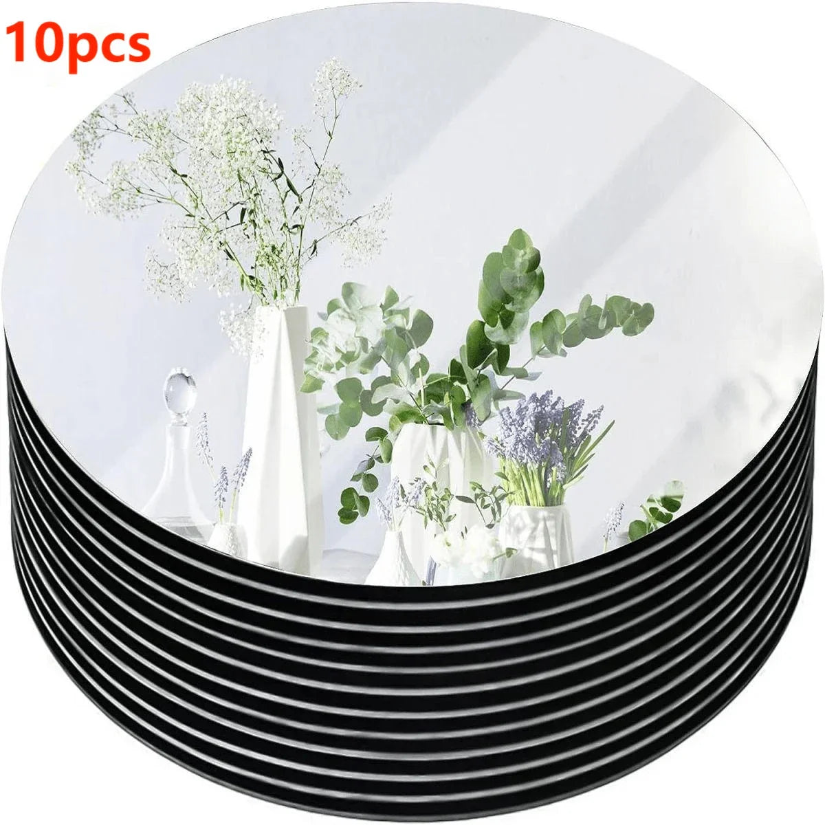 10 miroirs ronds en acrylique pour centres de table, miroirs circulaires, bougeoirs, pour décorations de table de mariage, plateau miroir rond