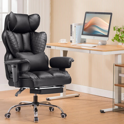 Ergonomic Leather Gaming Chair High Back Office Chair with Footrest