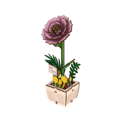 1pc Fleur de Pivoine en Bois, Plante en Pot de Fleur en Bois Assemblée, Convient pour la Décoration de la Maison, Cadeau de Vacances Nouvel An