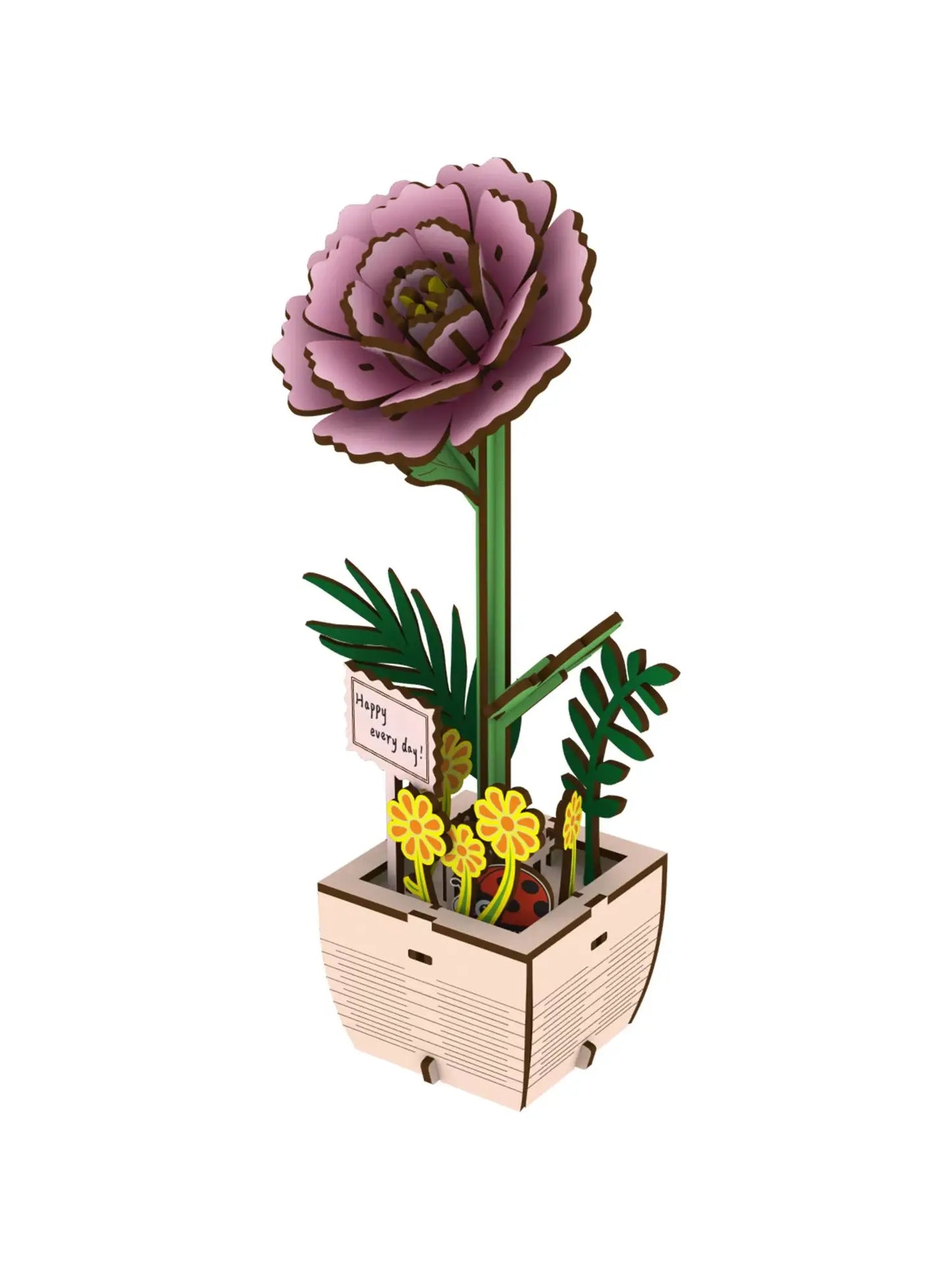 1pc Fleur de Pivoine en Bois, Plante en Pot de Fleur en Bois Assemblée, Convient pour la Décoration de la Maison, Cadeau de Vacances Nouvel An