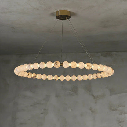 Alabaster Ring Chandelier – Gold Beaded LED Luxury Ceiling Light