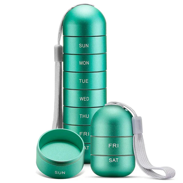 Waterproof Aluminum Pill Organizer 7 Day Travel Pill Box Case