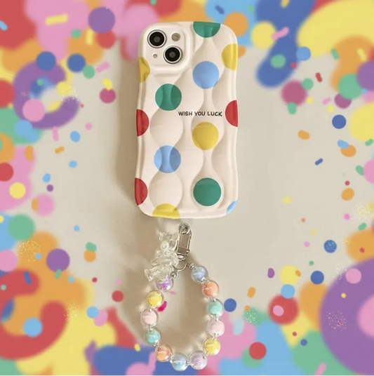 Coque de téléphone à lanière chaîne à pois colorés