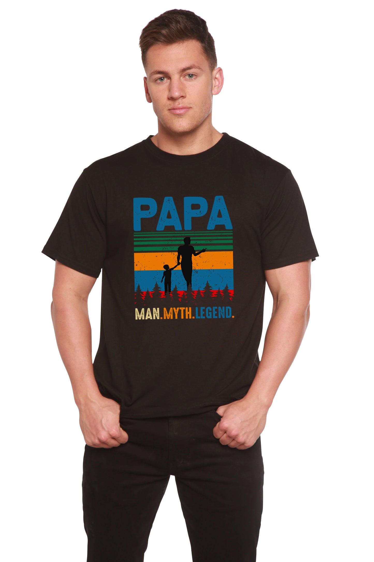 T-shirt graphique Papa Man, mythe, légende en bambou-viscose/coton bio à manches courtes pour homme