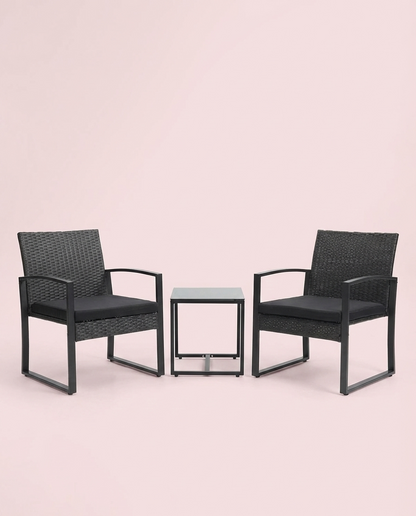 Ensemble de mobilier de jardin 3 pièces – Chaises en osier + table de bar avec coussins