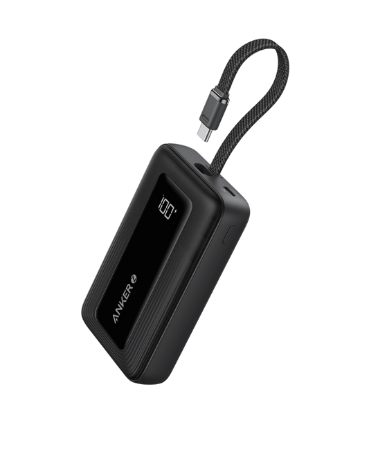 Batería externa Anker Zolo (10K, 30W) con un cable USB-C integrado de 13,7 cm (5,4 pulgadas).