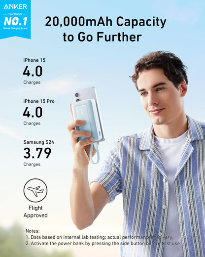 Anker Zolo Power Bank (10K, 30W) with a 5.4-inch (13.7 cm) built-in USB-C cable.