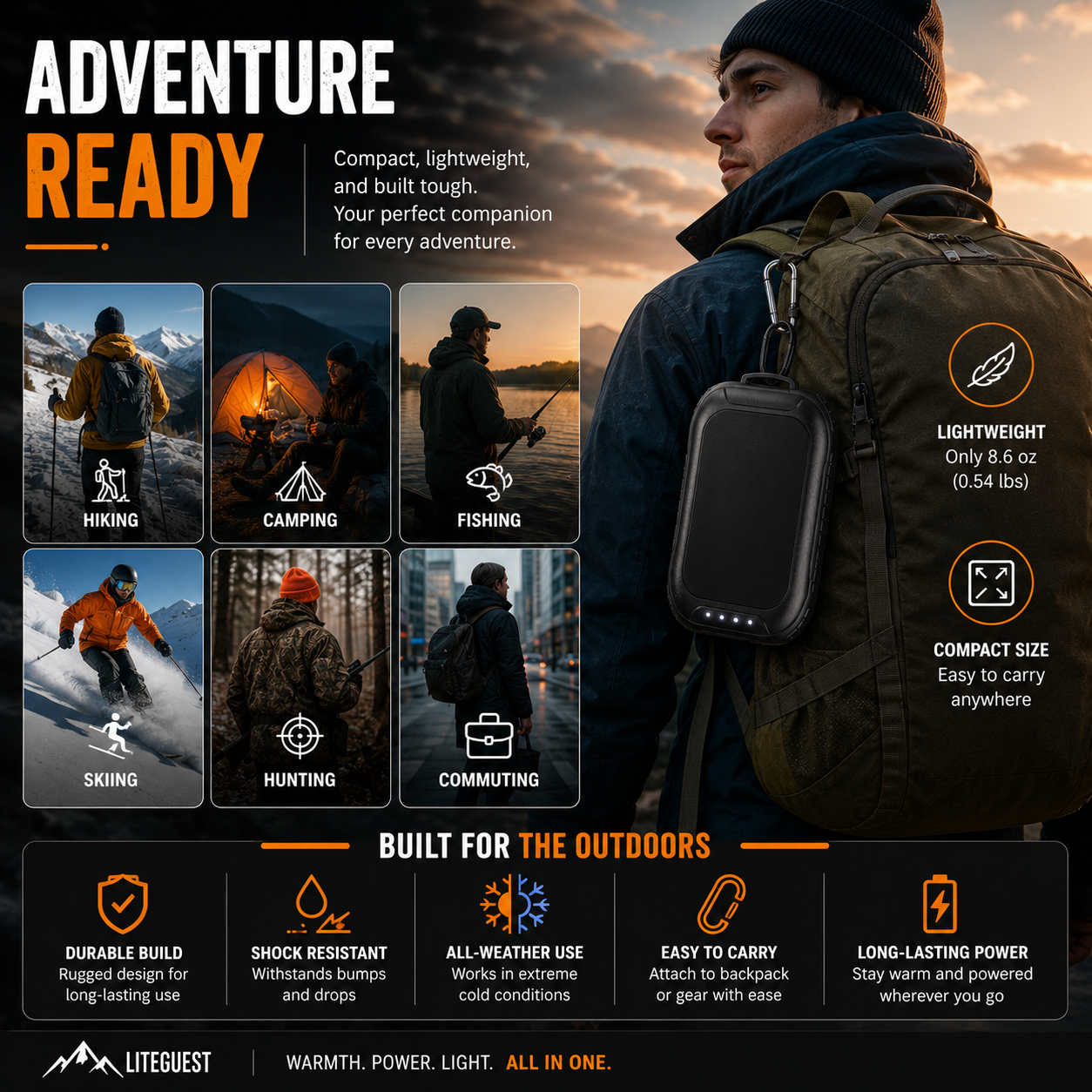 LITEGUEST 3-in-1 Heated Hand Warmer – Power Bank & LED Light
