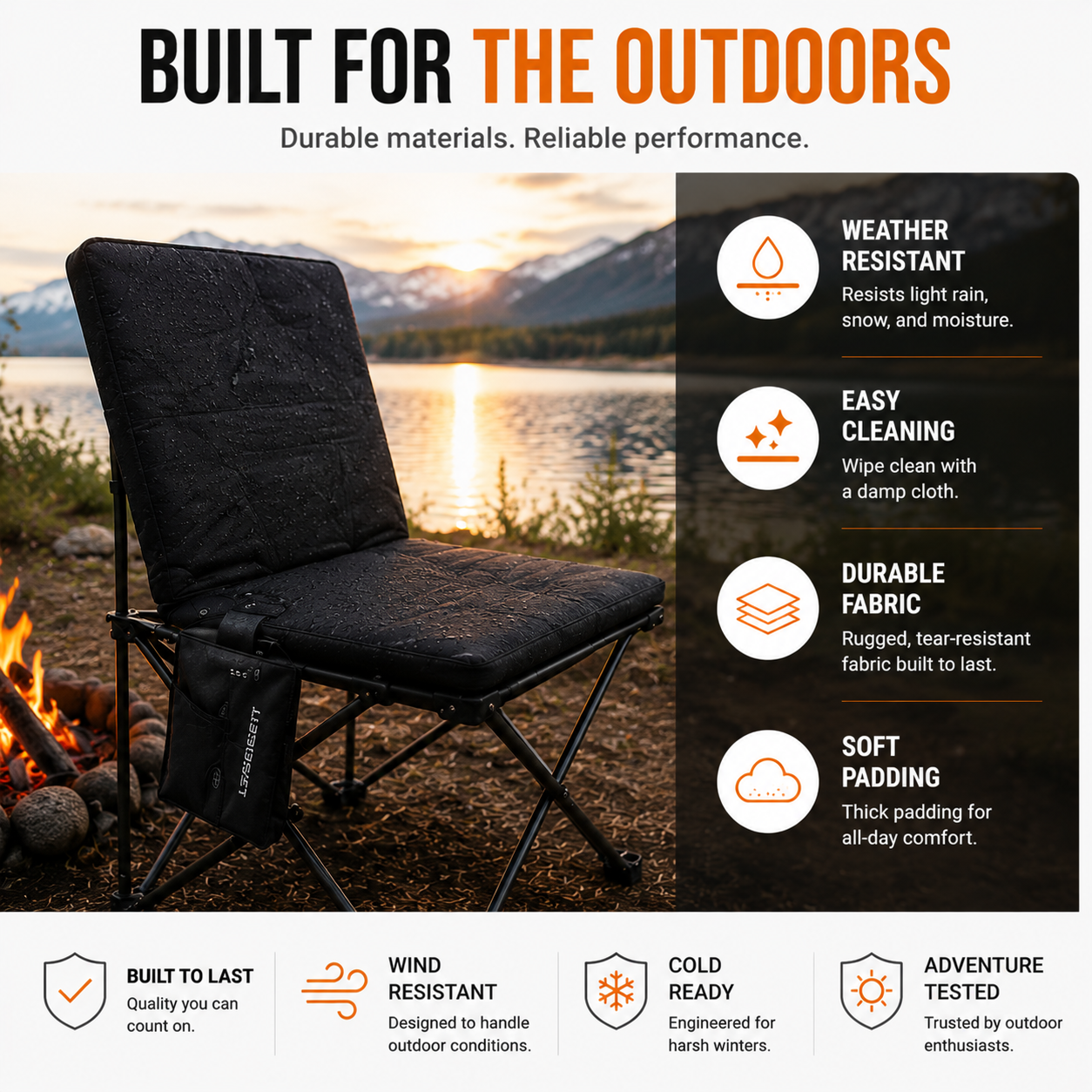 LITEGUEST Heated Outdoor Seat Cushion with Backrest – Warm for Camping