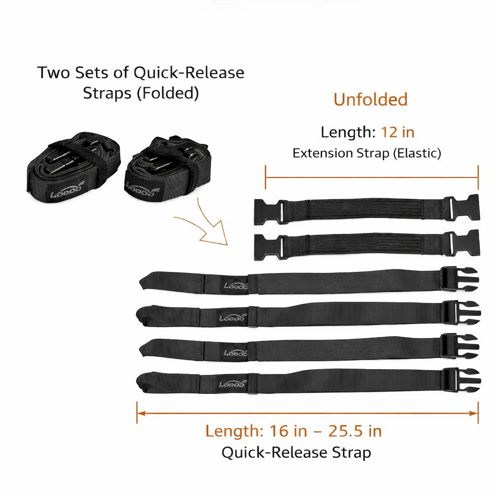 LOBOO Quick-Release Elastic Motorcycle Luggage Straps - 2 Sets