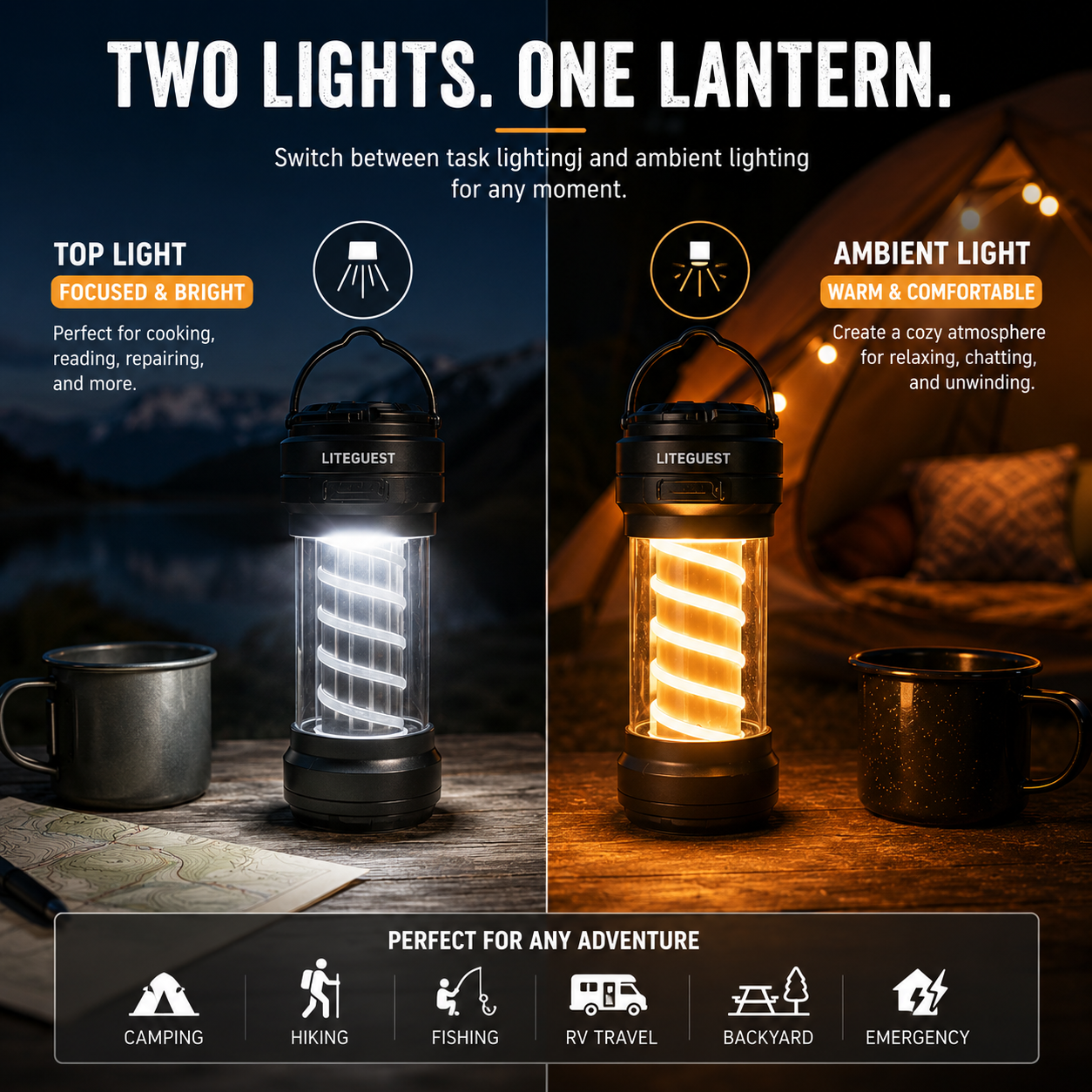LITEGUEST Portable Camping Lantern – Rechargeable LED Tent Light