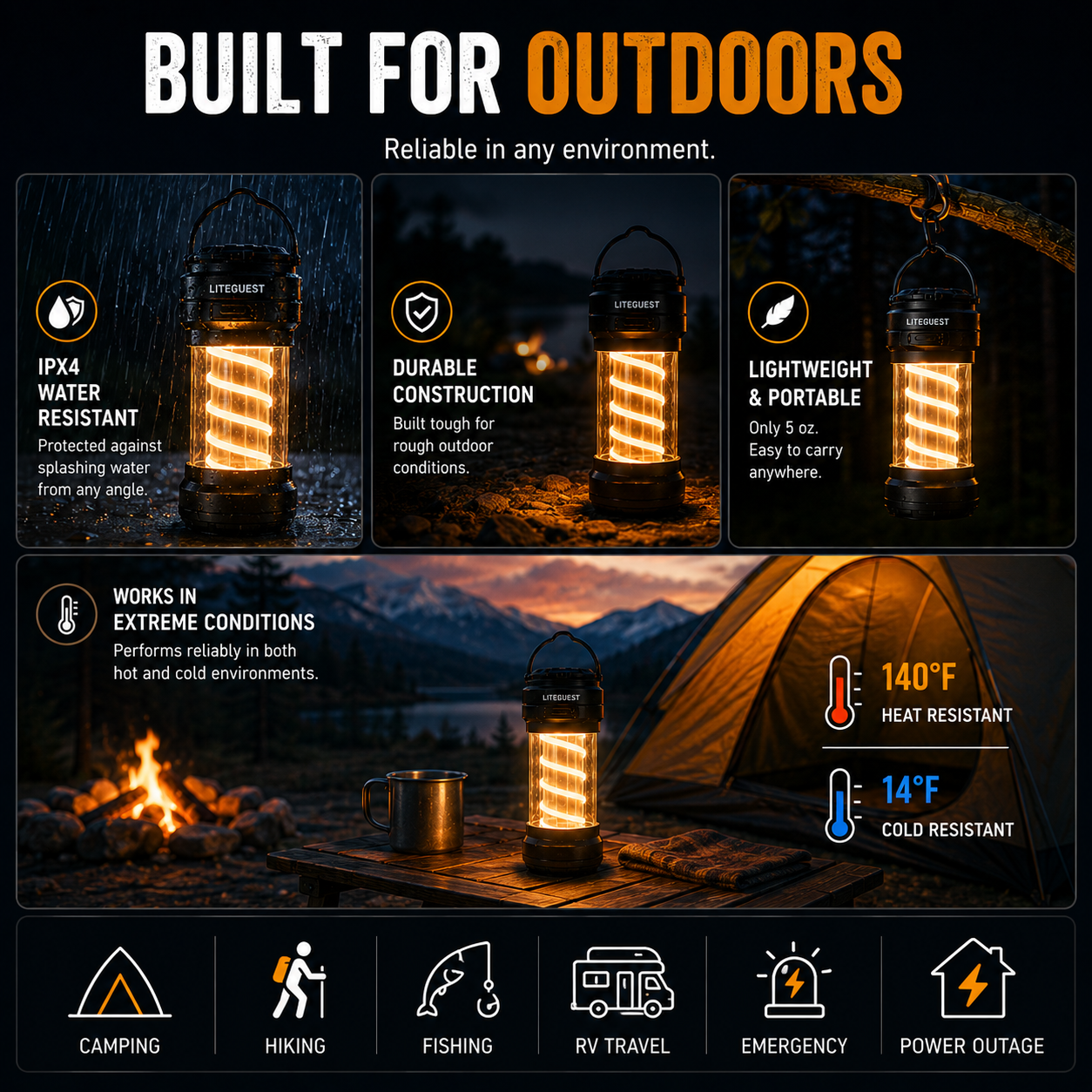 LITEGUEST Portable Camping Lantern – Rechargeable LED Tent Light