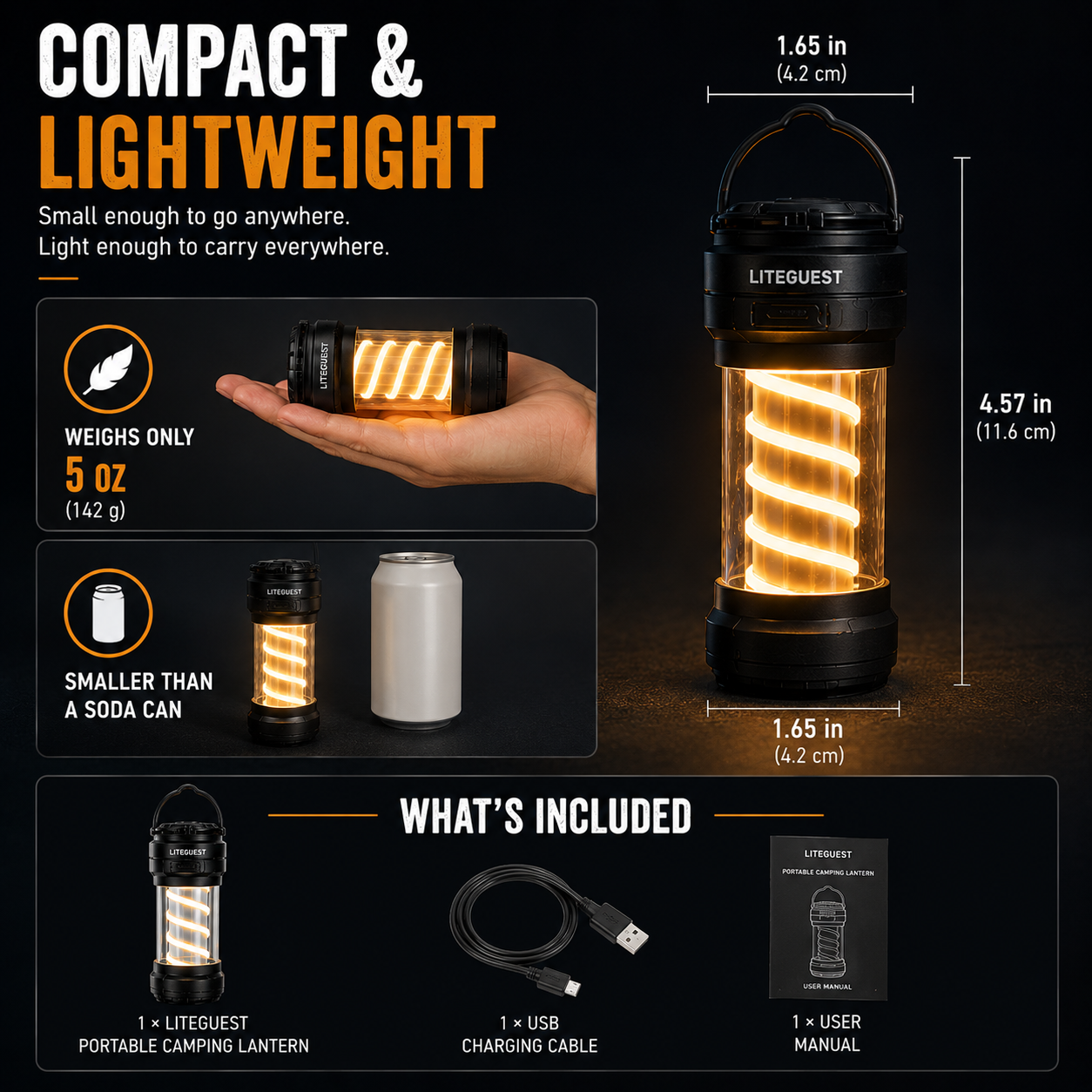 LITEGUEST Portable Camping Lantern – Rechargeable LED Tent Light