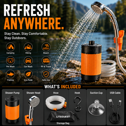 LITEGUEST Smart Portable Electric Shower – Rechargeable Camping Shower