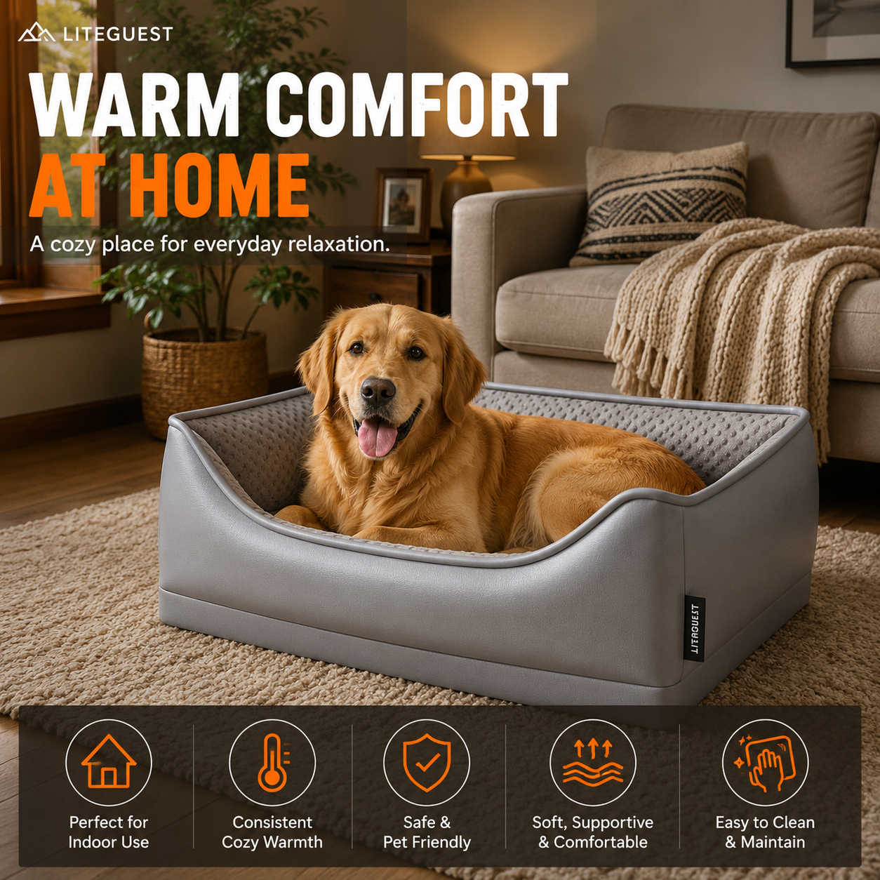 LITEGUEST Portable Heated Pet Bed | Waterproof USB Pet Bed