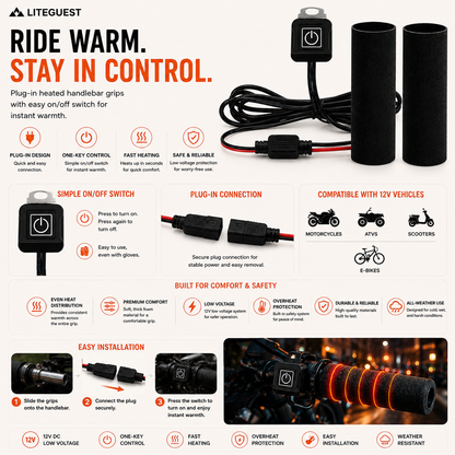 LITEGUEST Heated Handlebar Grip Covers | 12V Grip Warmers