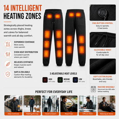 LITEGUEST 14-Zone USB Heated Pants | Soft Cotton Winter Warmth