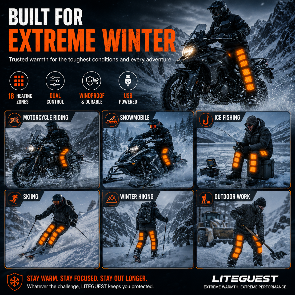 LITEGUEST 18-Zone Heated Pants | Extreme Cold Riding & Skiing