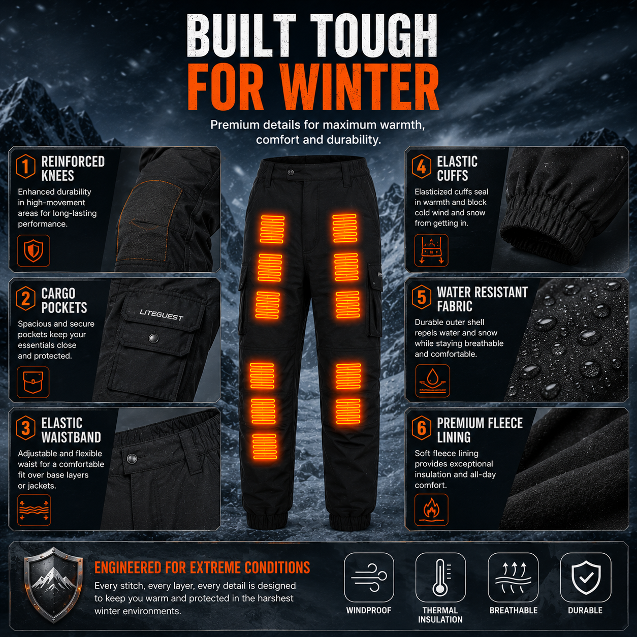 LITEGUEST 18-Zone Heated Pants | Extreme Cold Riding & Skiing