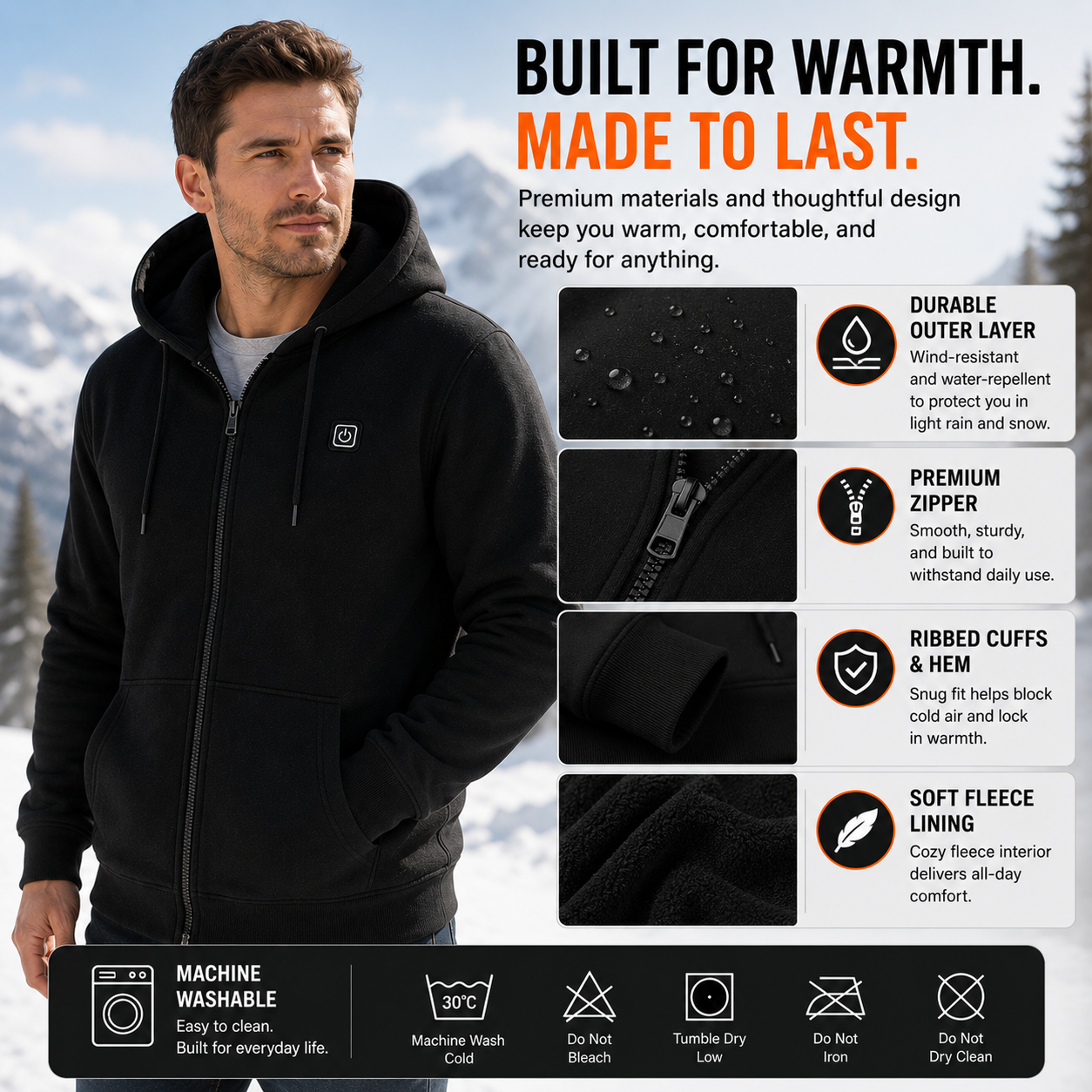 LITEGUEST 5-Zone Heated Zip-Up Hoodie | USB Heated Hoodie