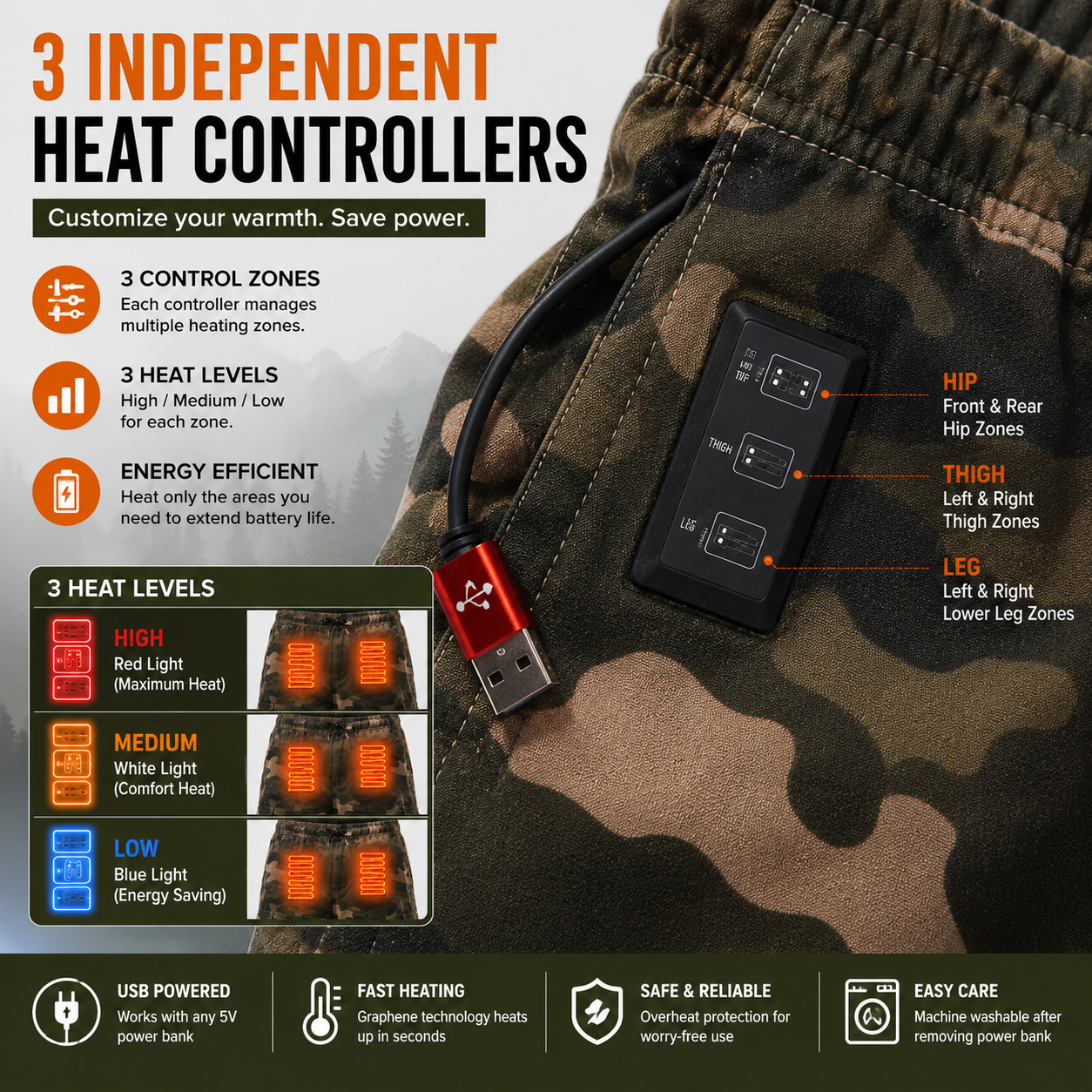LITEGUEST 8-Zone Heated Hunting Cargo Pants | 3-Zone Heat Control