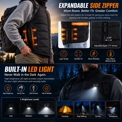 LITEGUEST LED Safety Heated Vest | 15-Zone Dual Control USB Heating