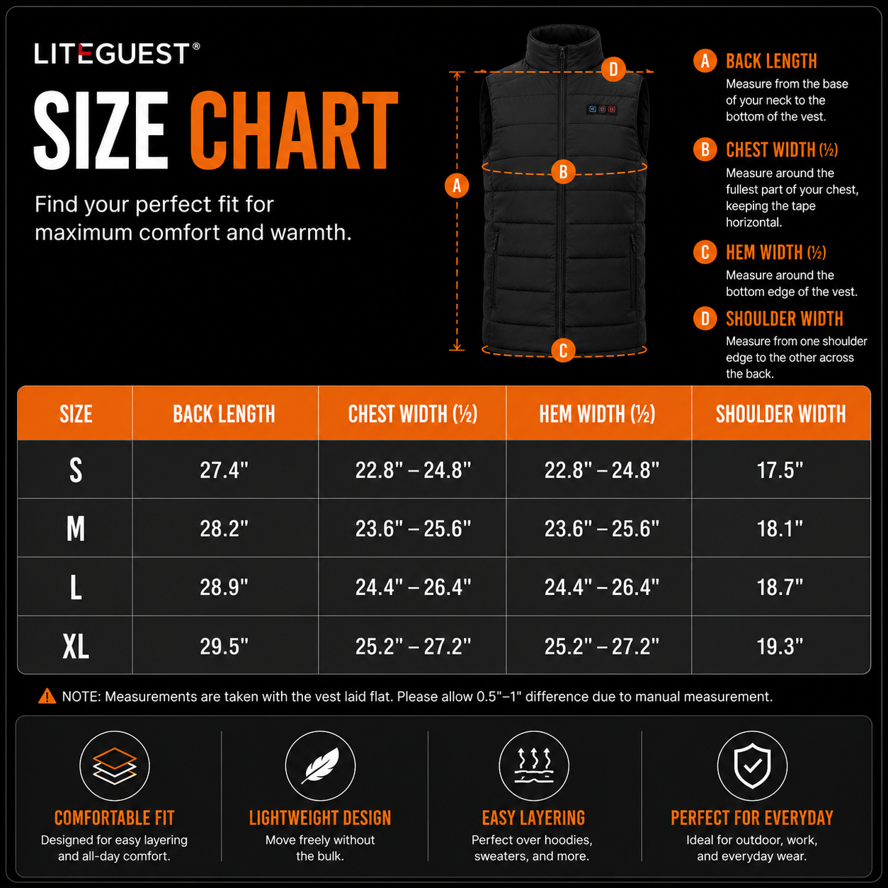LITEGUEST LED Safety Heated Vest | 15-Zone Dual Control USB Heating
