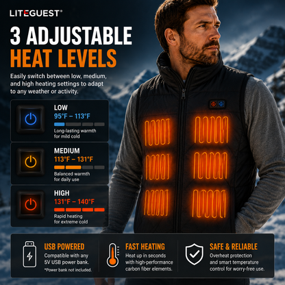 LITEGUEST 17-Zone Heated Vest | Dual Control USB Winter Warmth