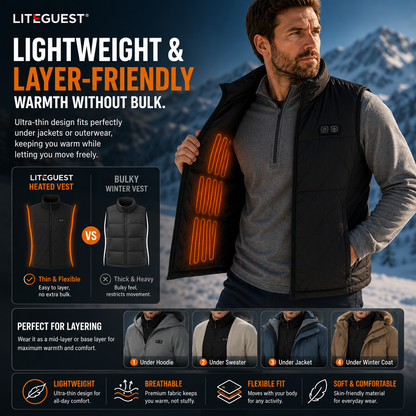 LITEGUEST 17-Zone Heated Vest | Dual Control USB Winter Warmth