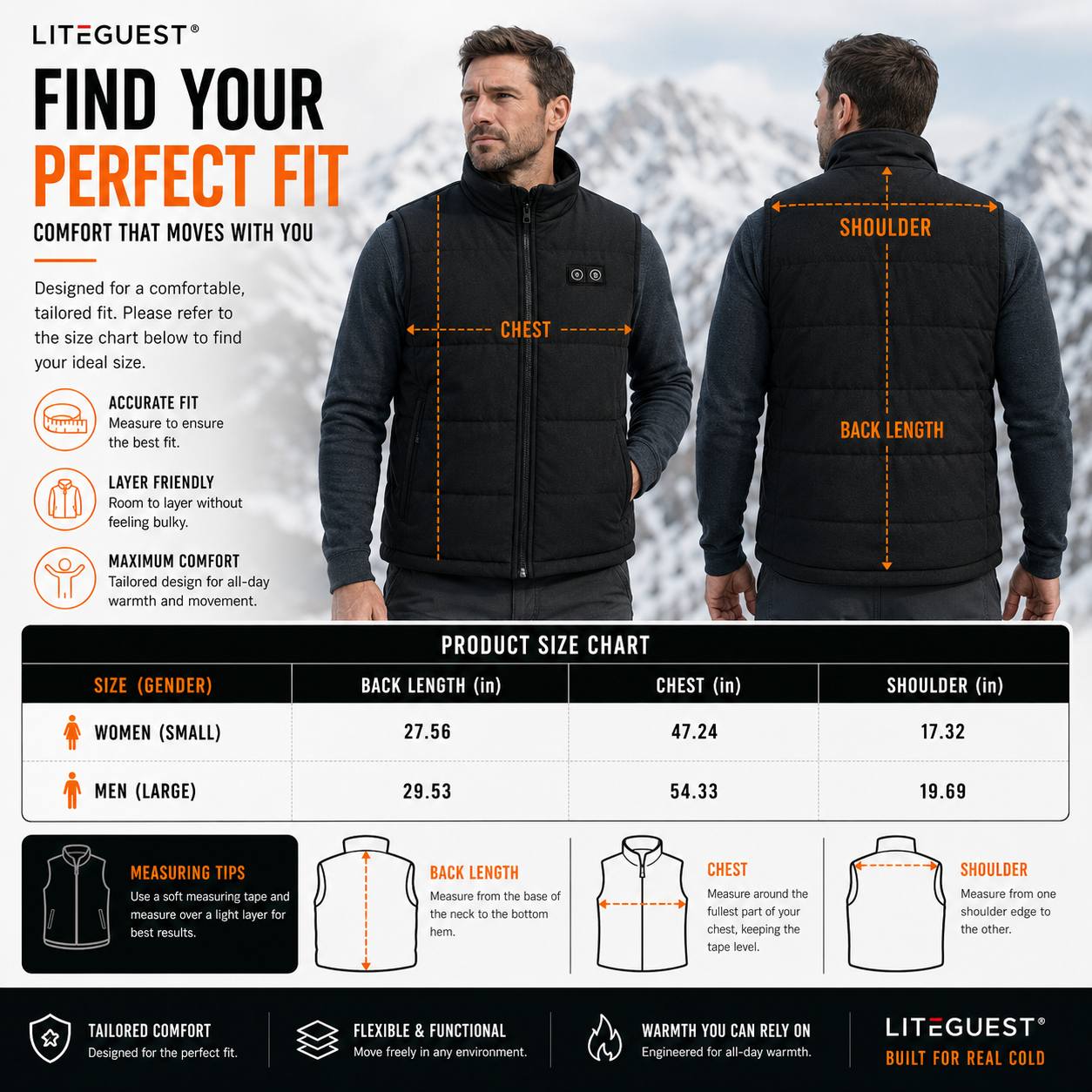LITEGUEST Adjustable Heated Vest | 8-Zone Dual Control USB Warmth