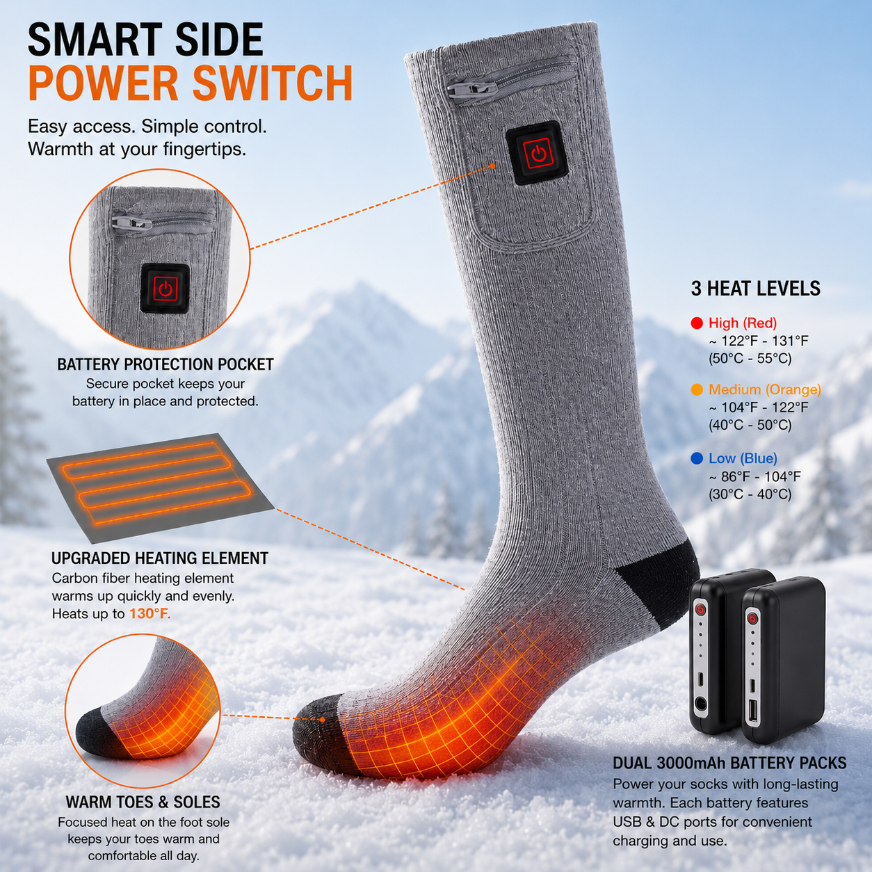 LITEGUEST USB Heated Mid-Calf Socks | Foot Sole Heating