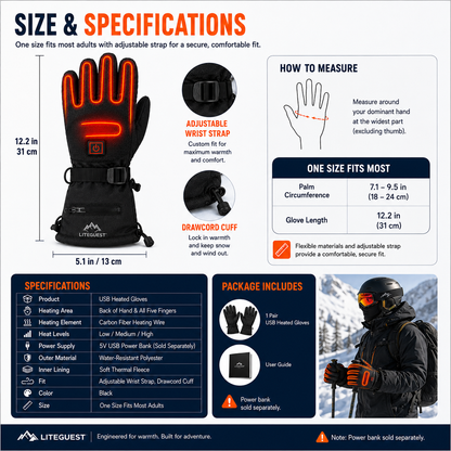 LITEGUEST USB Heated Gloves | Rechargeable Winter Heated Gloves