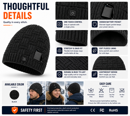 LITEGUEST USB Heated Beanie | Heated Winter Hat for Ear Warmth