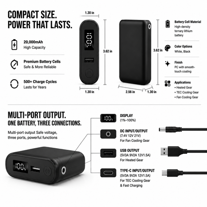 LITEGUEST 20,000mAh Power Bank | Heated & Cooling Gear Ready