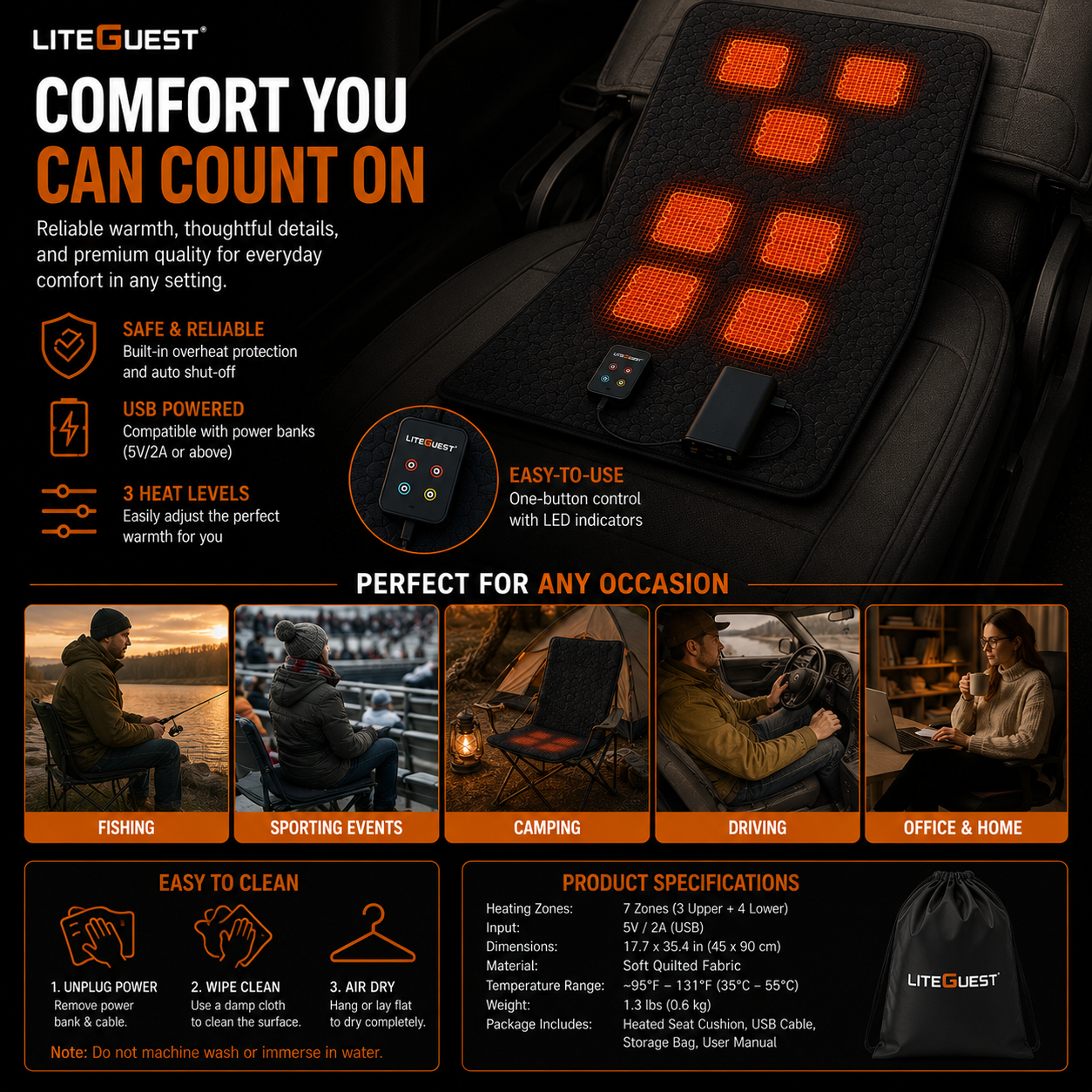 LITEGUEST 7-Zone USB Heated Sleeping Mat | Camping Sleeping Pad