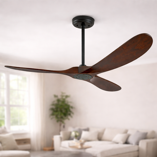 60 Inch Solid Wood Ceiling Fan 3-Blade DC Motor Remote