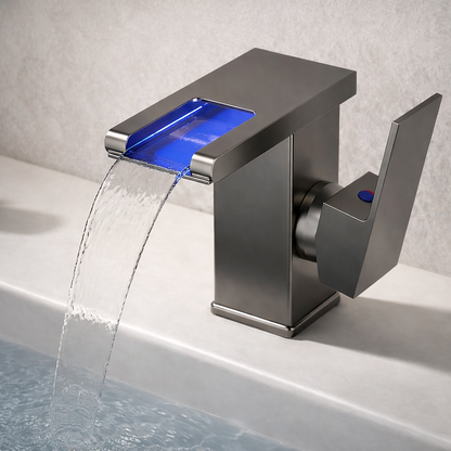 LED Bathroom Sink Faucet Hot Cold Tap Modern Brass Wash Basin Mixer Water Tap