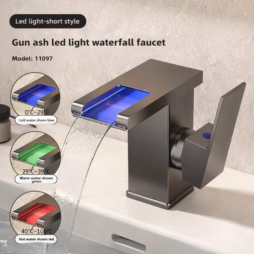 LED Bathroom Sink Faucet Hot Cold Tap Modern Brass Wash Basin Mixer Water Tap