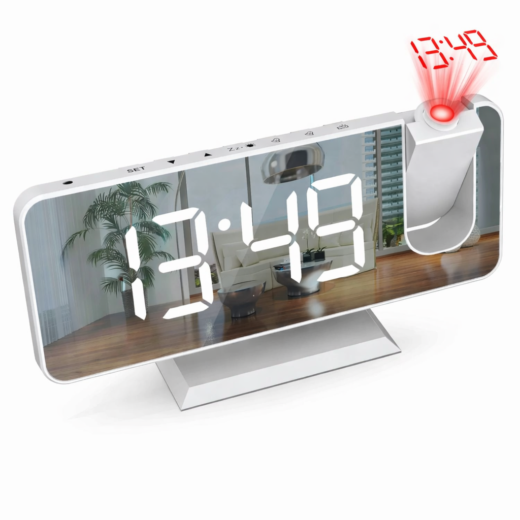 HD Projection Alarm Clock Large LED Display Digital Smart Radio Auto Dimming