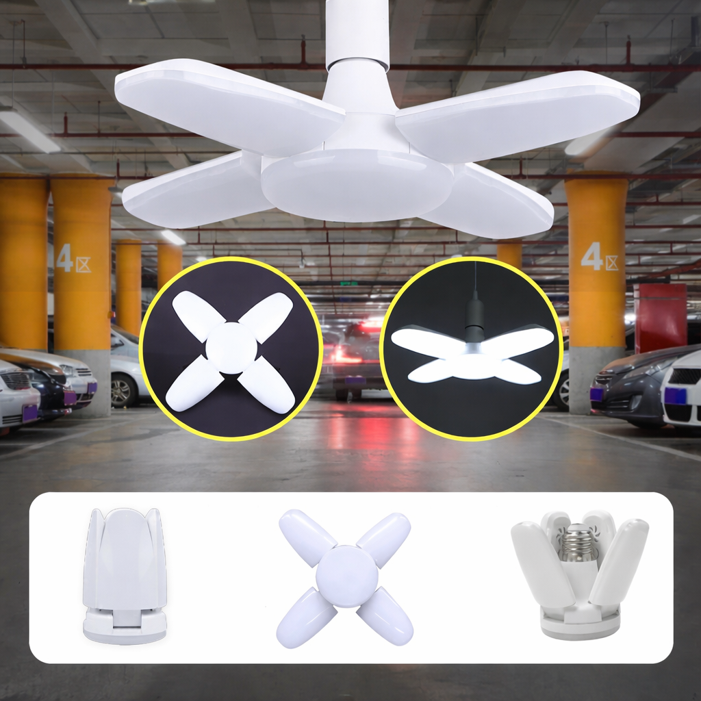 E27 Foldable LED Garage Light Fan Bulb 6500K Deformable Ceiling Lamp