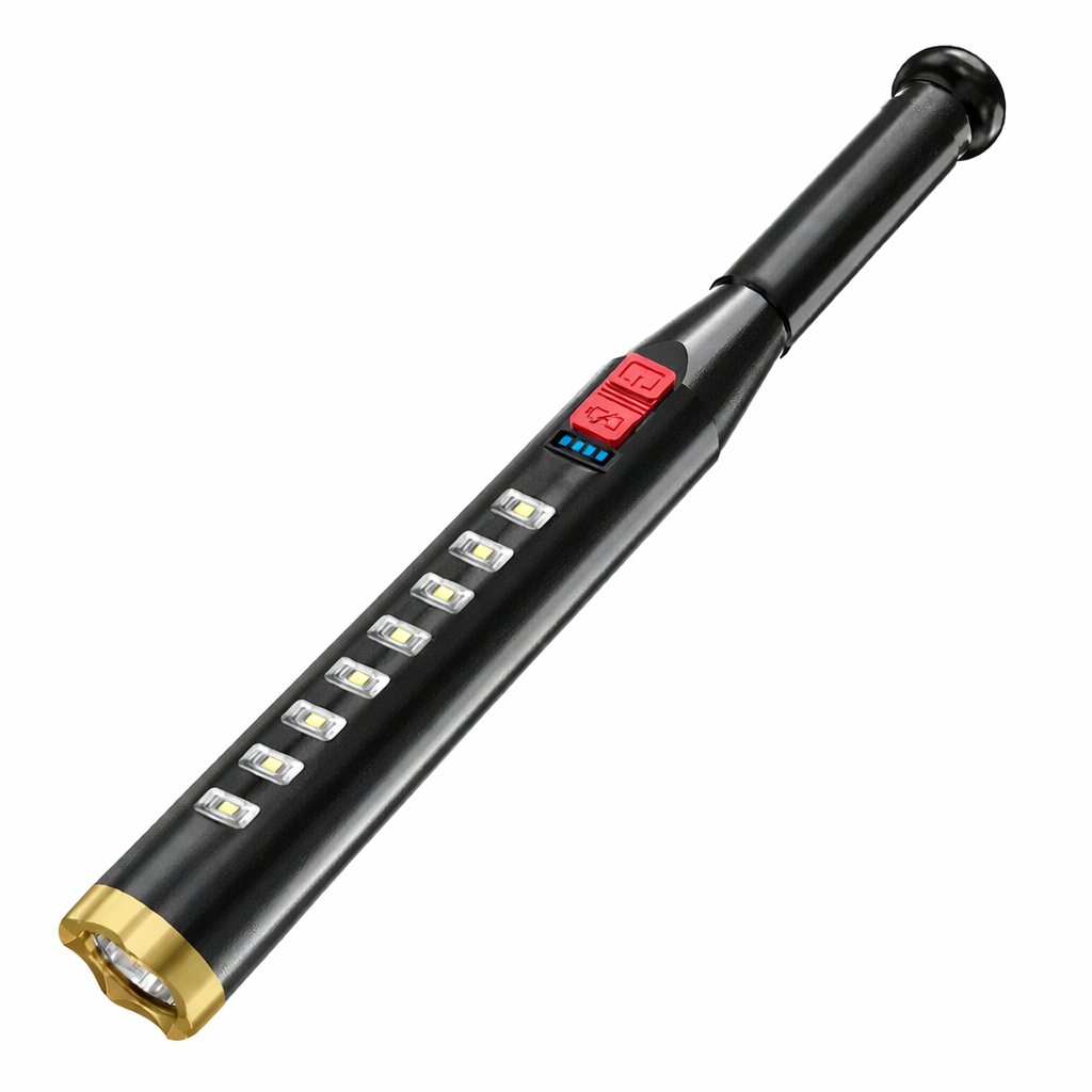 USB Rechargeable Telescopic LED Flashlight with COB Light for Outdoor Use
