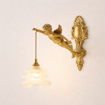 Brass Angel Wall Lamp Crystal Sconce Light Bedside Balcony Corridor Porch Decor